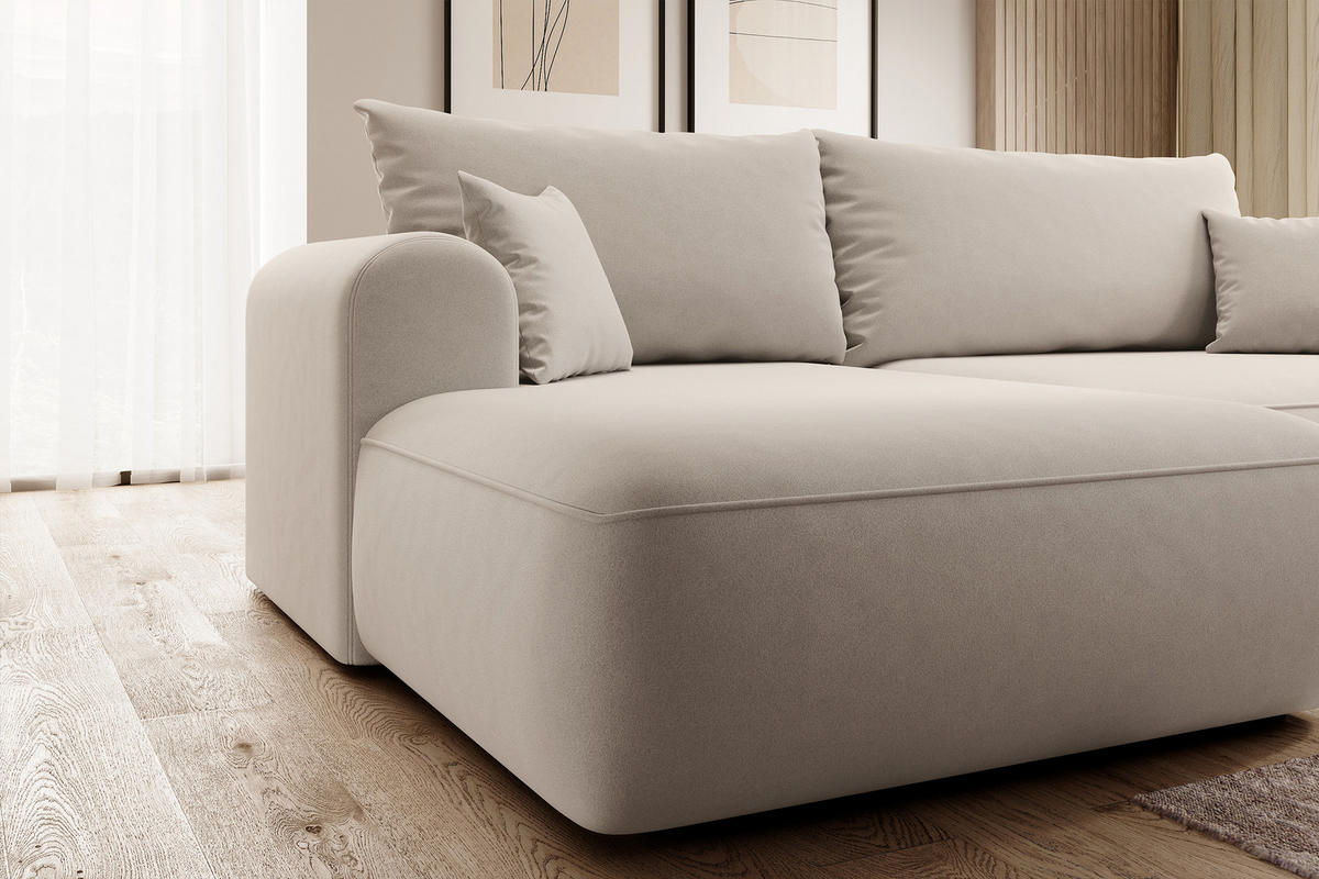 ECKSOFA Ovo Hellbeige Velours - Ecru/Schwarz, Kunststoff/Textil (260/165cm) - Selsey