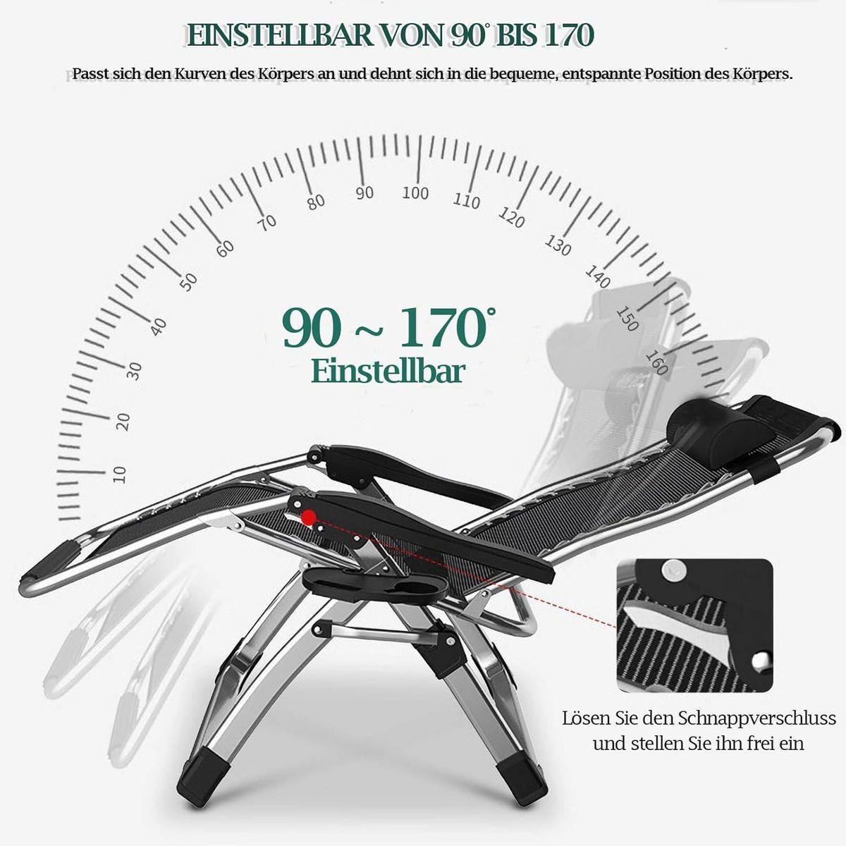 SONNENLIEGE Grau 83 cm - Schwarz, Metall (83/80/175cm)