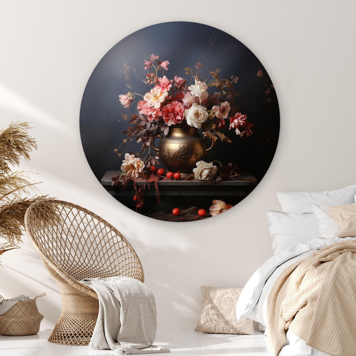 WANDBILD Stilleben - Blumen - Rosen - Blumenstrauß - Vase 140x140 cm - Dunkelbraun, Kunststoff (140/140cm) - MuchoWow