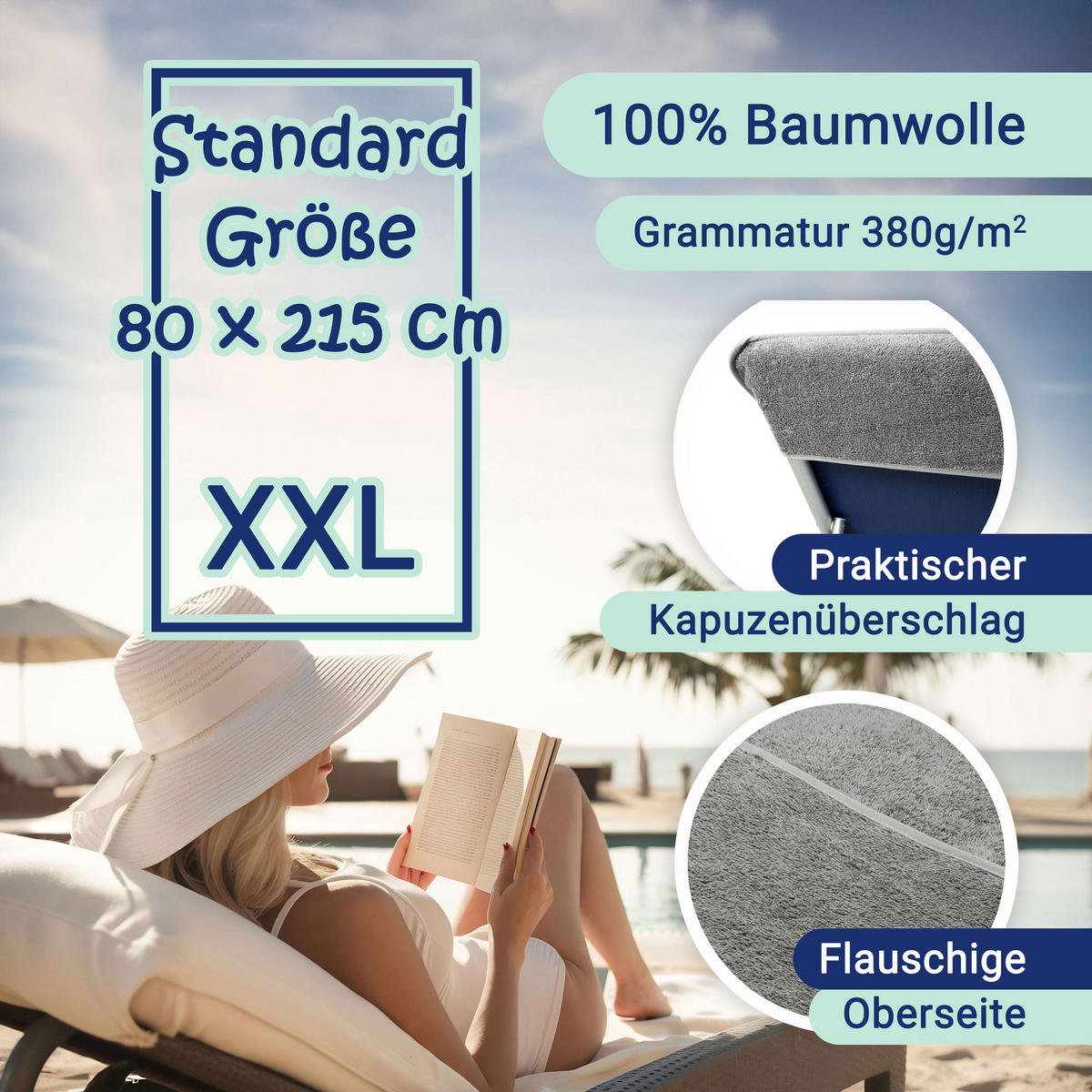 STRANDTUCH, 75x215 cm, 100% Baumwolle, Grau - Hellgrau, Textil (75/215cm) - Zollner