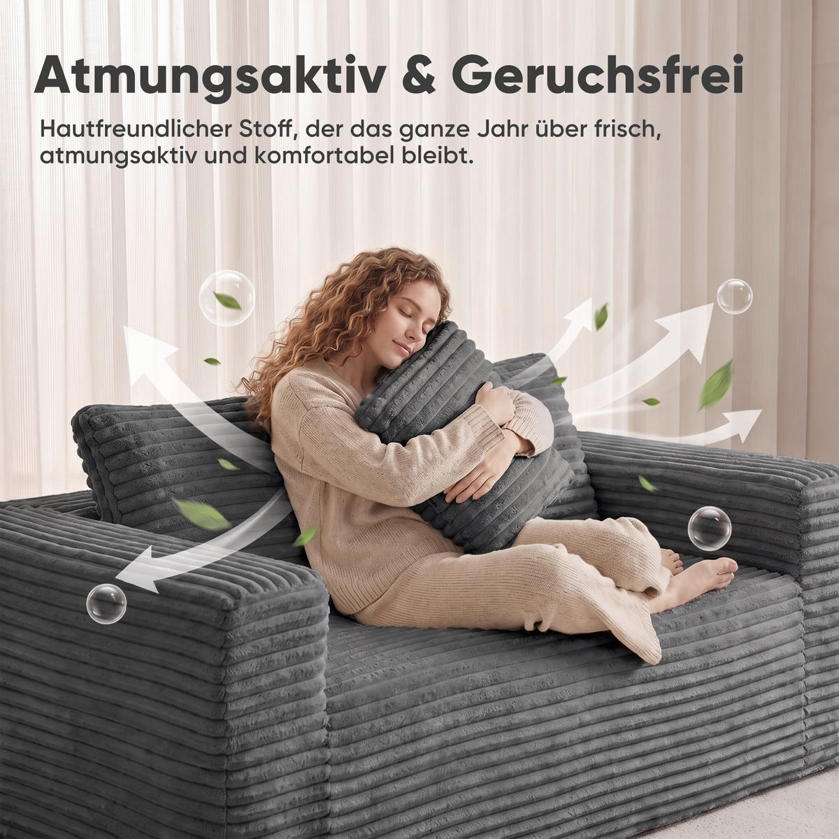 2-SITZER SOFA Cord Grau - Grau, Textil (160/58/88cm) - WISHDOR