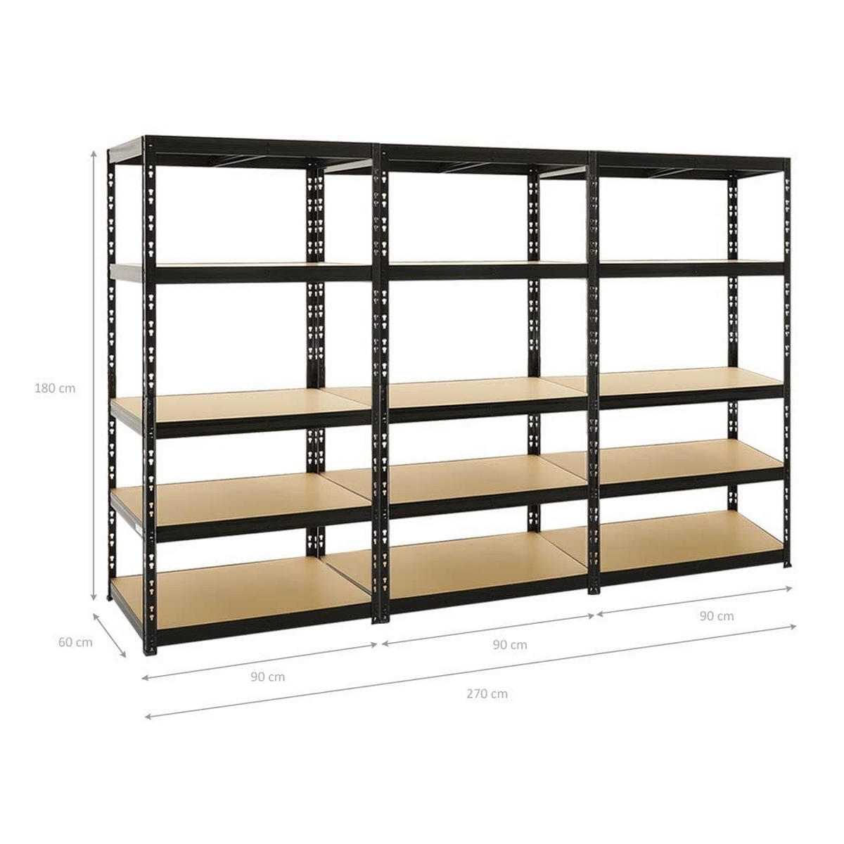 SCHWERLASTREGAL Tiger 3er-Set mit 3x 180x90x60 cm Fachlast 265 kg Schwarz - Schwarz, Metall (270/180/60cm) - PROREGAL