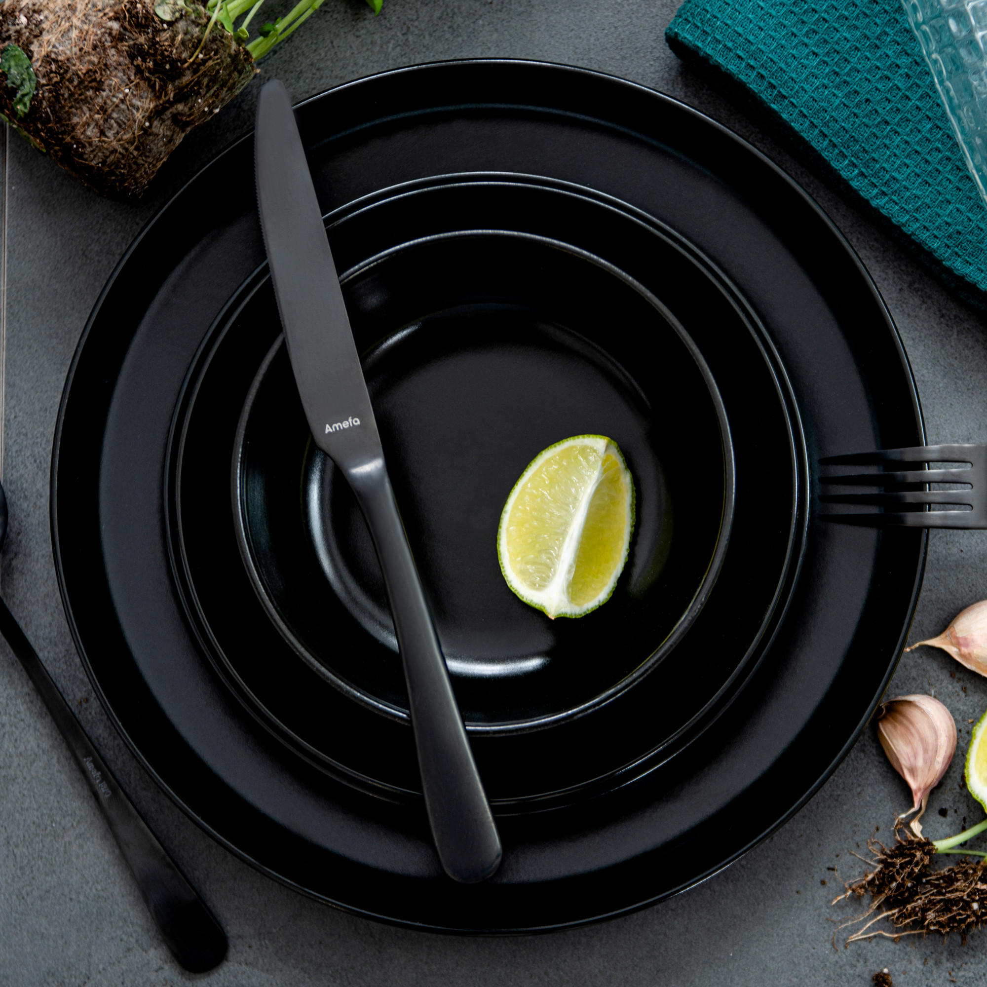 TELLER-SET VICTO 6-tlg Speiseteller, matt schwarz - Schwarz, Keramik (27cm) - KONSIMO®