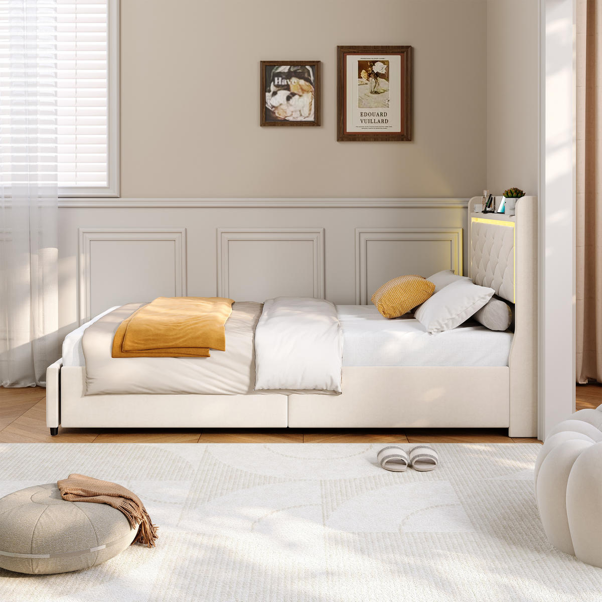 POLSTERBETT 90x200 Beige Ladefunktion - Beige, Holzwerkstoff (90/200cm) - SHOPENTRA