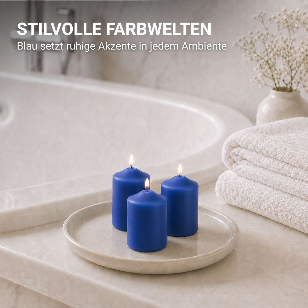 STUMPENKERZEN Ø4xH6 cm Blau 12er-Pack - Blau, Naturmaterialien (4/6cm)