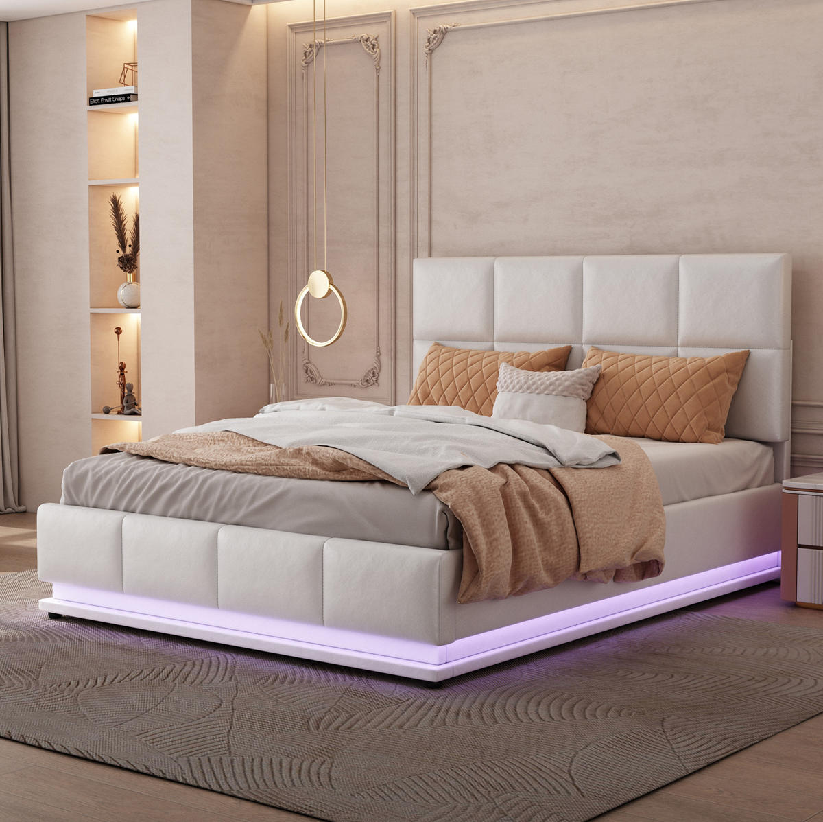 POLSTERBETT mit LED-Beleuchtung 140/200 cm mit Bettkasten in Weiß - Weiß, Textil (140/200cm) - BEAOK
