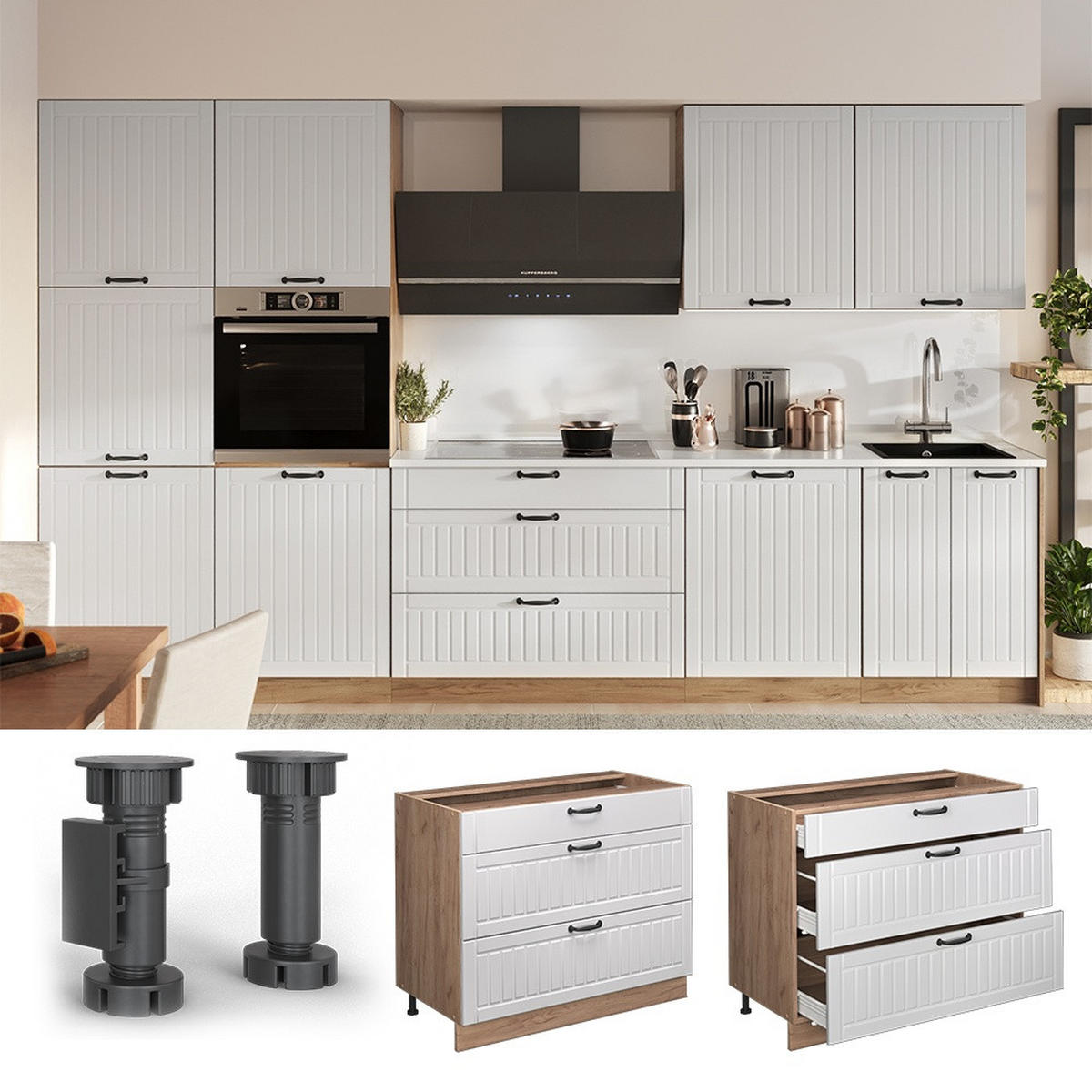 KÜCHENUNTERSCHRANK Fame-Line, Weiß Landhaus/Goldkraft Eiche, 100 cm, AP Eiche - Honigeiche/Weiß, Holzwerkstoff (100/82/60cm) - Vicco
