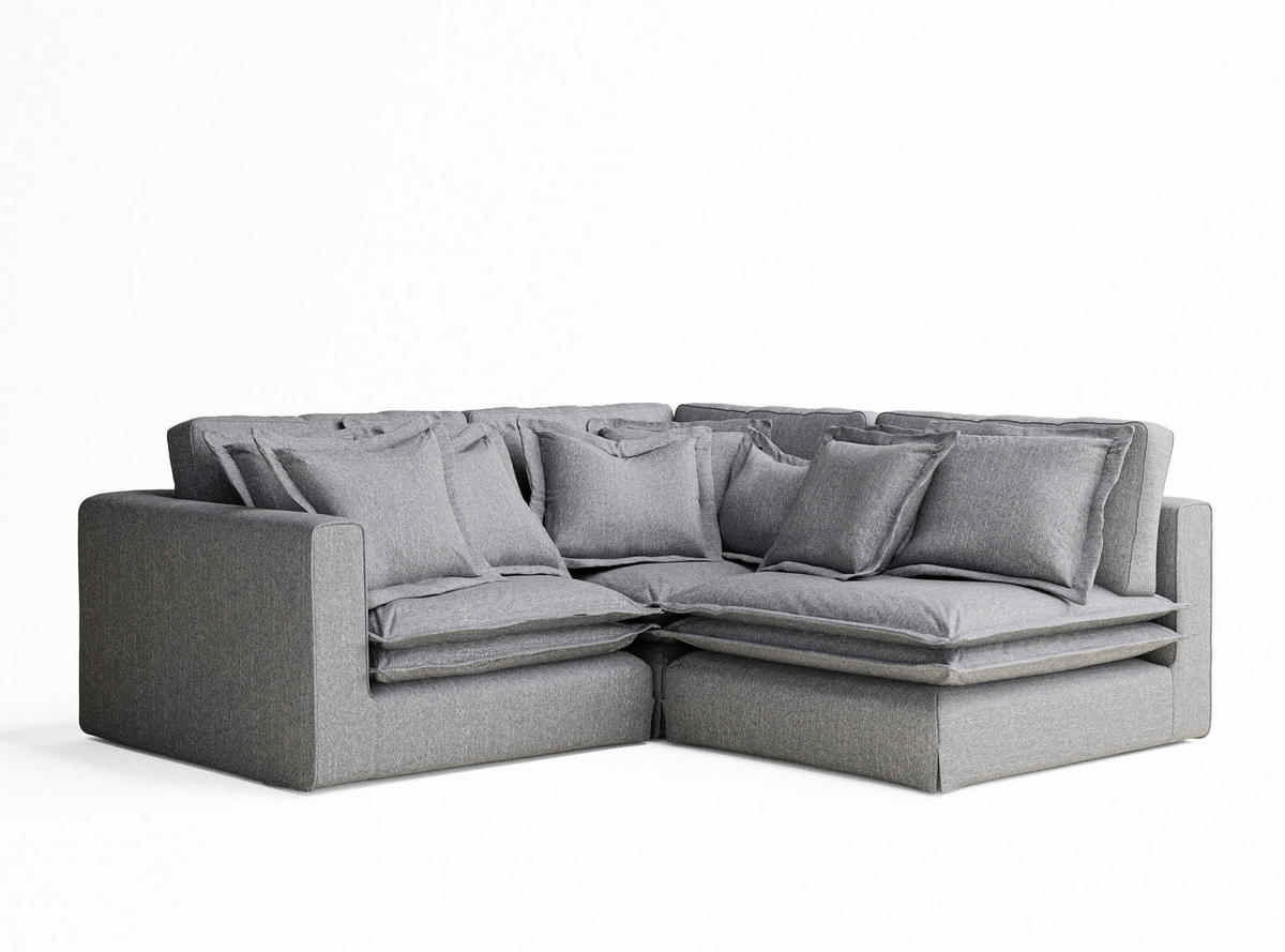 ECKSOFA Amalfi Grau Webstoff - Schwarz/Grau, Holz/Holzwerkstoff (238/222cm) - Maison de Reve