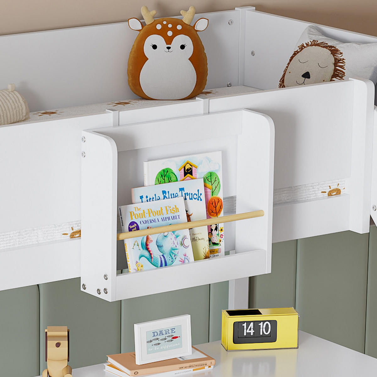 HOCHBETT 90/200 cm Weiß+Natur mit Rutsche und abnehmbarem Regal aus Kiefer+MDF - Weiß, Holzwerkstoff (90/200cm) - OKWISH