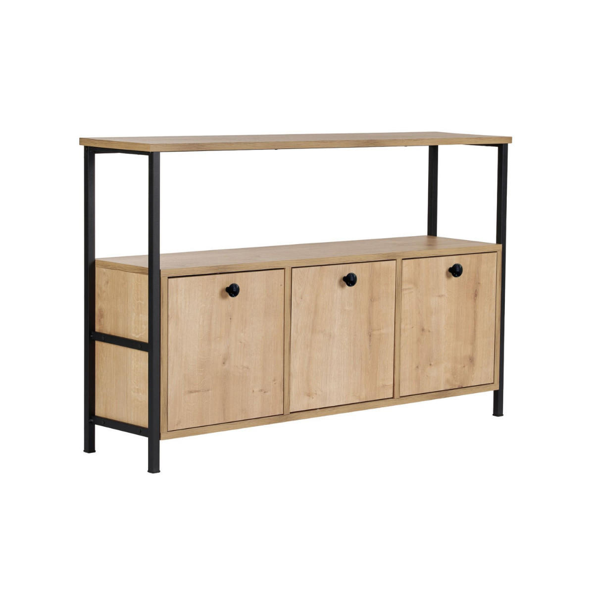 SIDEBOARD mit 3 Türen und 1 oberer Ablagefläche 120/29,5/77 cm - Schwarz, Holzwerkstoff (29.5/77/120cm) - Calicosy