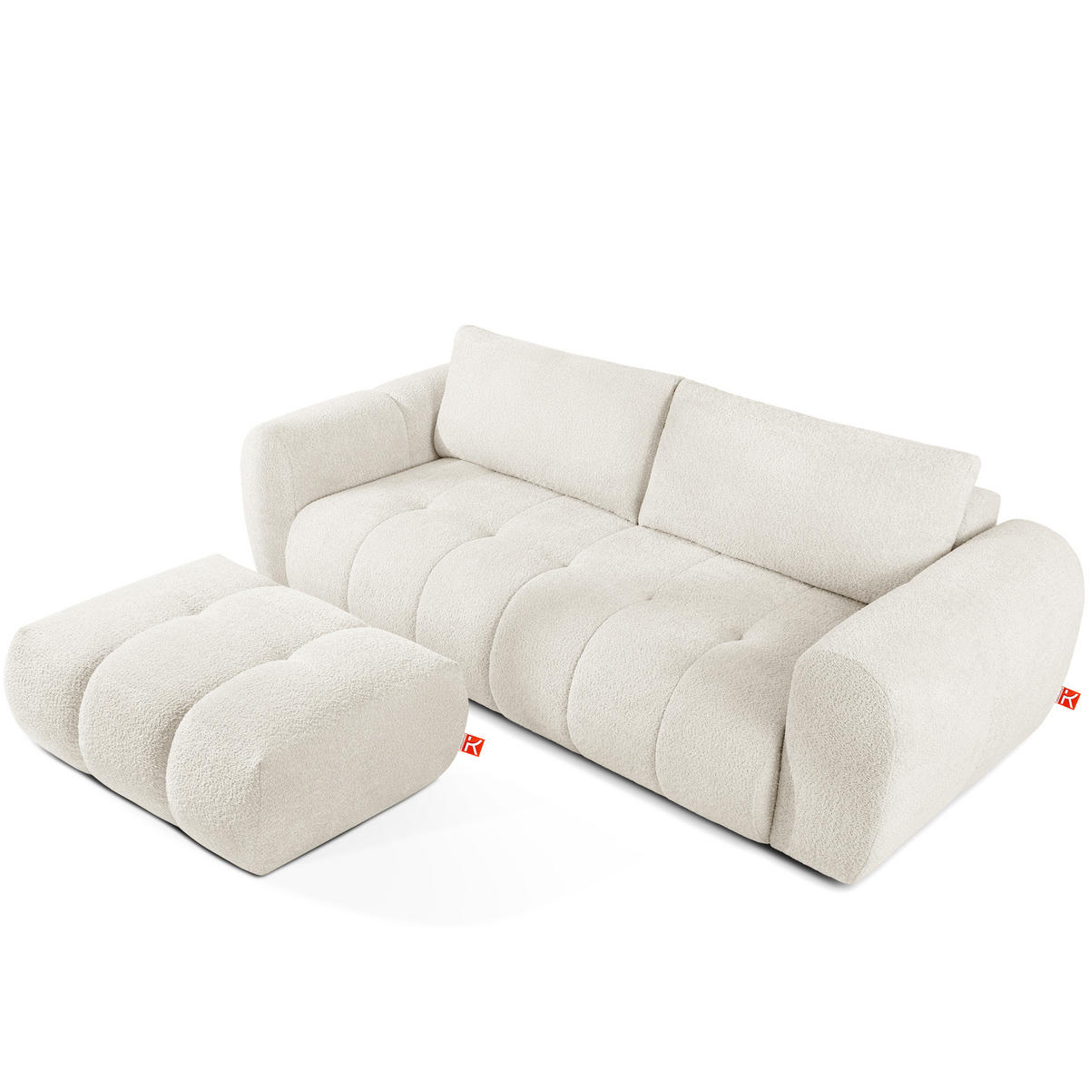 SOFA LIRA mit Pouf, Weiß, Bouclé - Weiß, Holz/Holzwerkstoff (96/43/50cm) - KONSIMO®