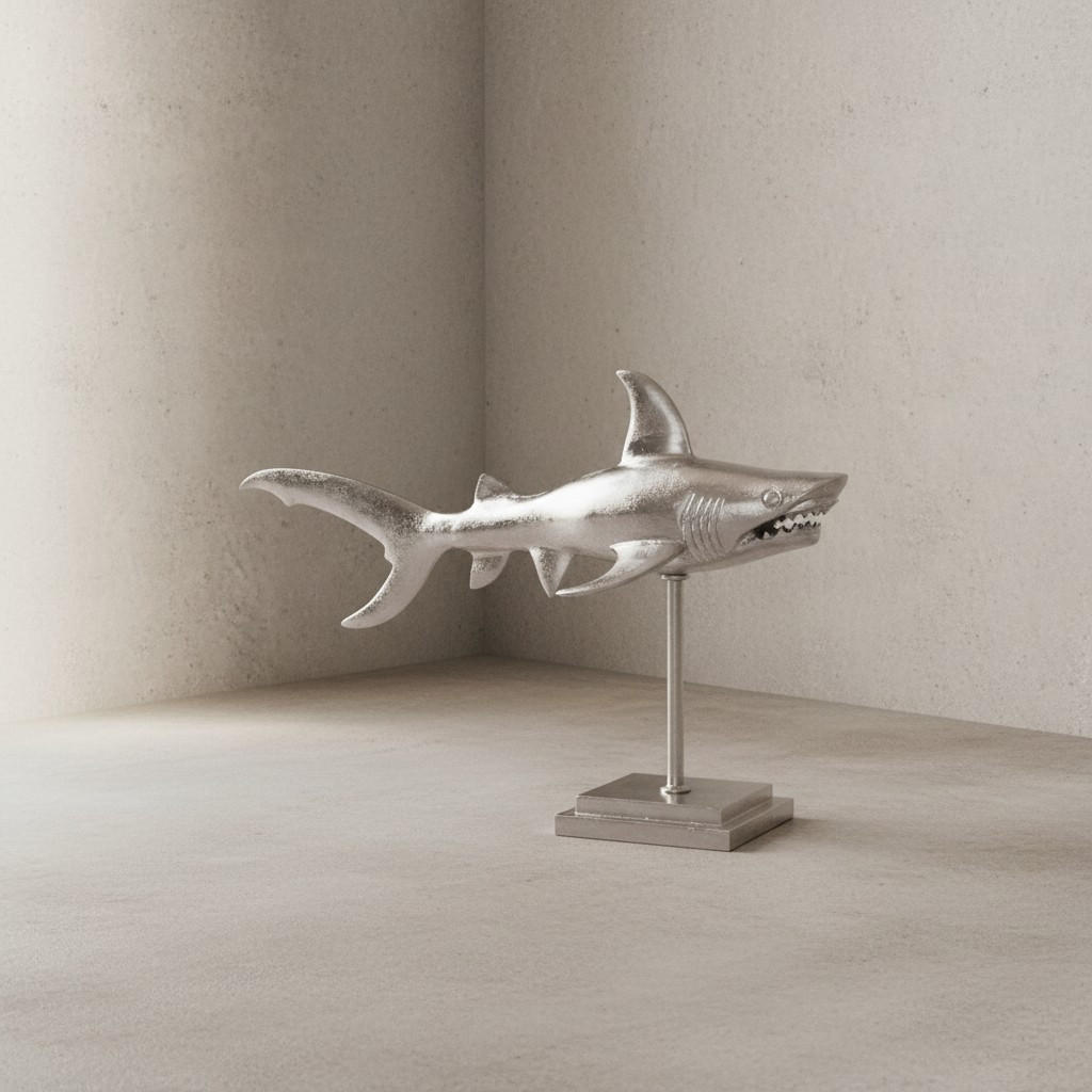 DEKOFIGUR Hai Aluminium 70 cm mit Sockel im maritimen Stil, Silbern 70x27x49 cm - Silberfarben, Metall (70/49/27cm) - KADIMA DESIGN