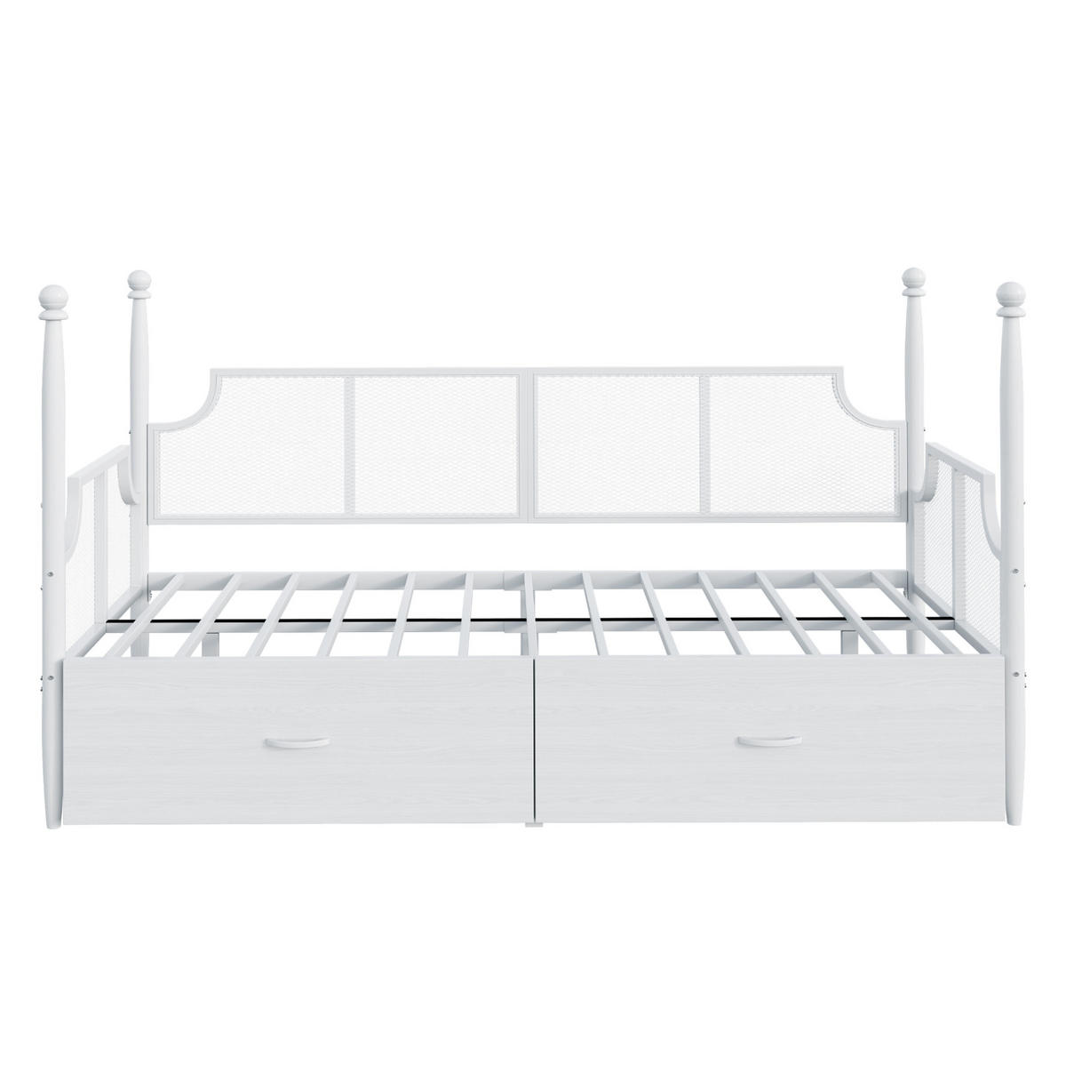 METALLBETT aus Metall 90x200 cm Weiß mit 2 Schubladen im Vintage-Stil - Weiß, Metall (90/200cm) - Modfu