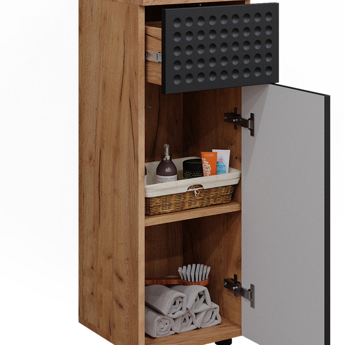 MIDISCHRANK Irma Anthrazit gepunktet 30x81 cm mit 1 Schublade 2 Fächer - Anthrazit, Holzwerkstoff (30/81/30cm) - Vicco