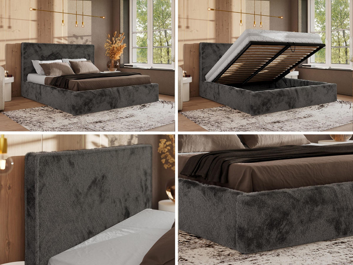 POLSTERBETT CORIVO CLASSIC 200/200 - Dunkelgrau Plüsch - ohne Matratze - Dunkelgrau, Textil (200/200cm) - MKS