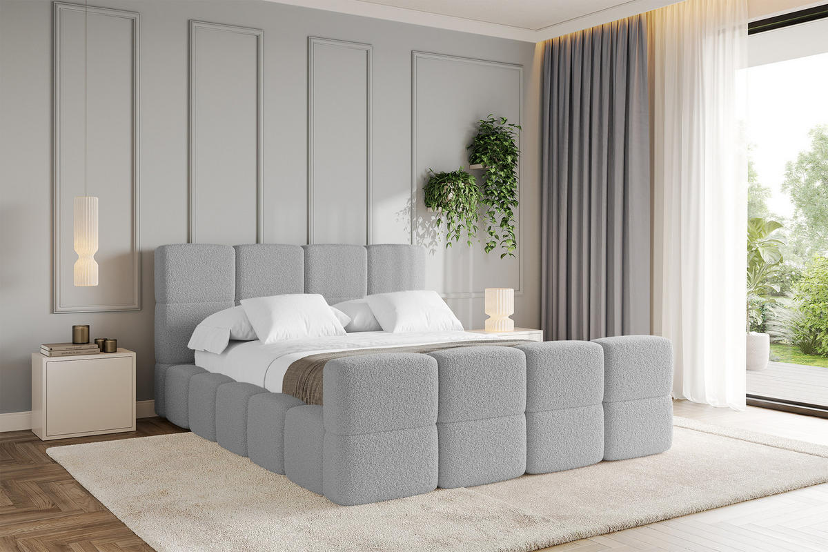 POLSTERBETT mit Bettkasten und Lattenrost mit Matratze H3/H4, Kopfteil, Boxbett, mit Stauraum - NATA-Z 160x200 Hellgrau - Hellgrau, Holzwerkstoff/Textil (160/200cm) - ALTDECOR