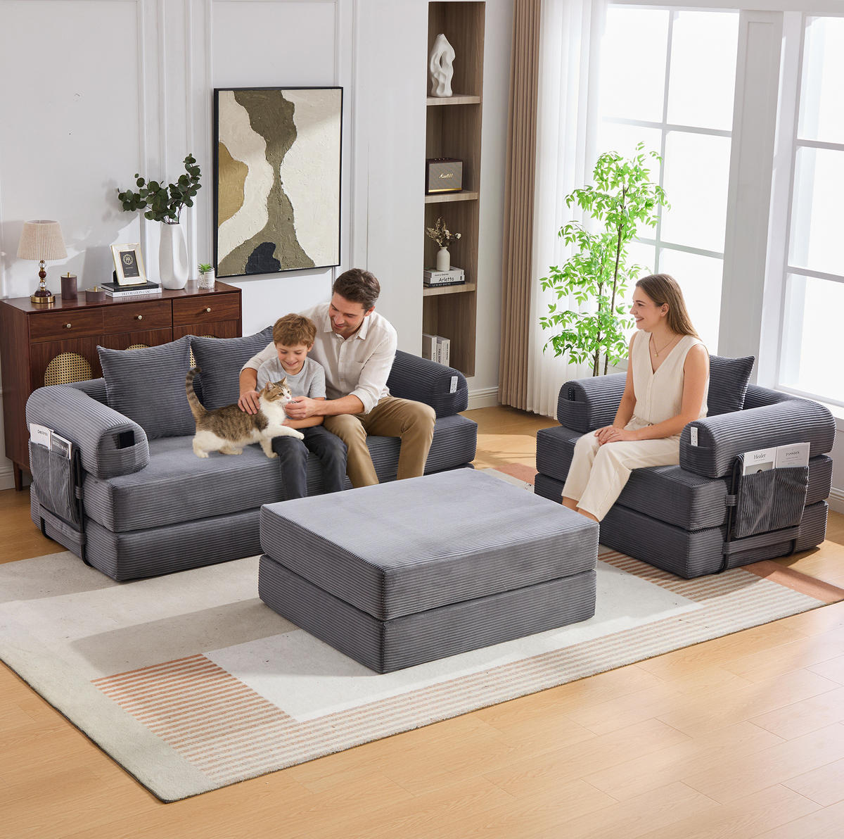 SOFA modular 3-tlg. 200 x 94 x 67 cm Cord Dark Gray - Dunkelgrau, Kunststoff (190/67/312cm) - Meubliv