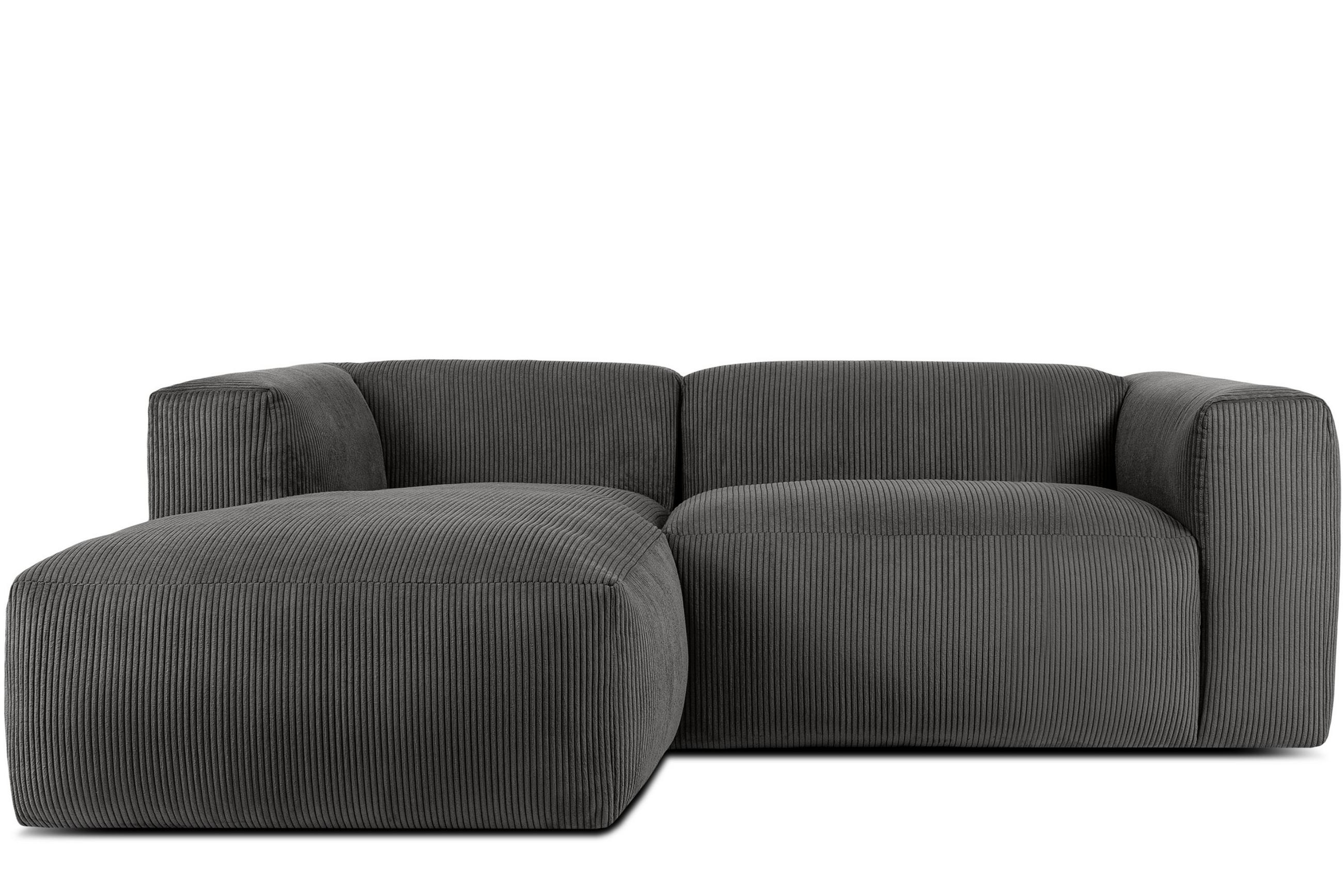 ECKMODULSOFA-LINKS BUFFO 3/4 Sitzer mit extrem weicher Sitzfläche, Kordstoff, grau - Grau, Textil (237/180cm) - KONSIMO®