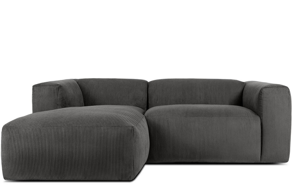 ECKMODULSOFA-LINKS BUFFO 3/4 Sitzer mit extrem weicher Sitzfläche, Kordstoff, grau - Grau, Textil (237/180cm) - KONSIMO®