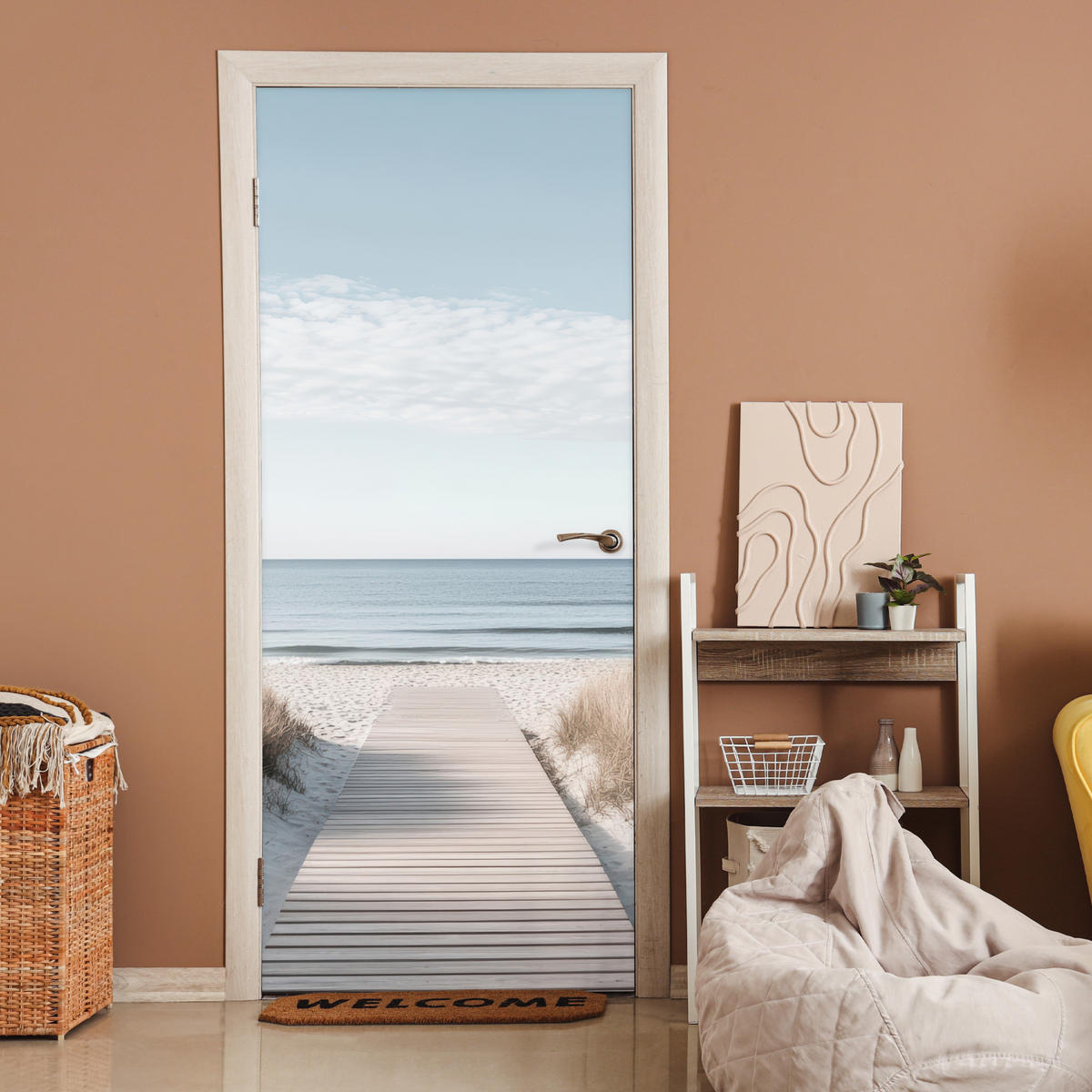 TÜRAUFKLEBER Selbstklebend - Pfad - Strand - Dünen - Natur 95x215 cm - Türtapete - Hellgrau, Kunststoff (95/0.1cm) - MuchoWow