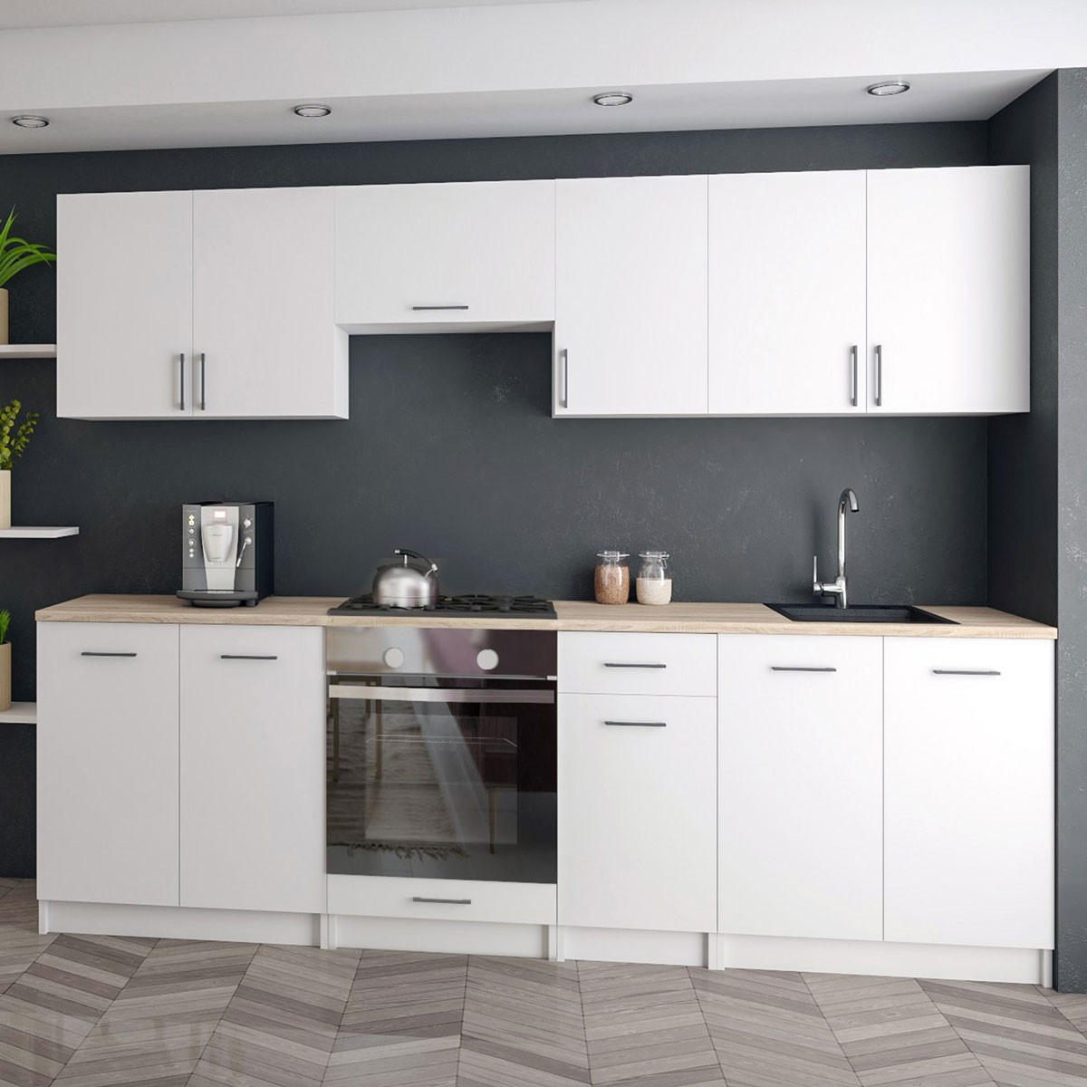 KÜCHENZEILE LECO 240 weiss matt - Weiß, Holzwerkstoff (240/82/46cm) - roe furniture