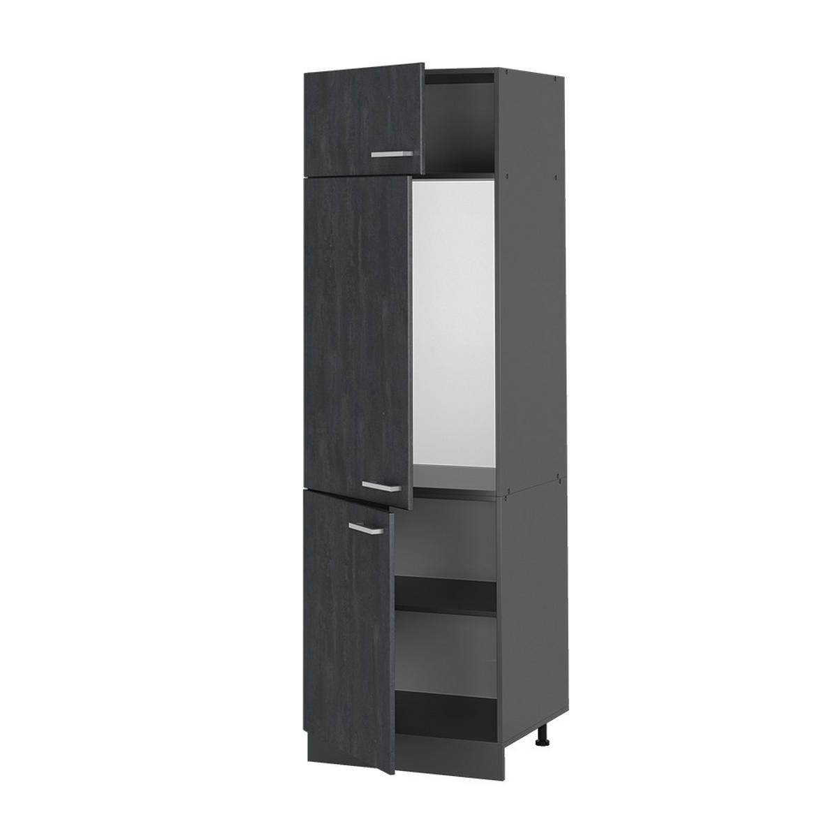 KÜHLUMBAUSCHRANK R-Line Schwarz Beton 60 cm - Anthrazit/Schwarz, Holzwerkstoff (60/206.8/57.2cm) - Vicco
