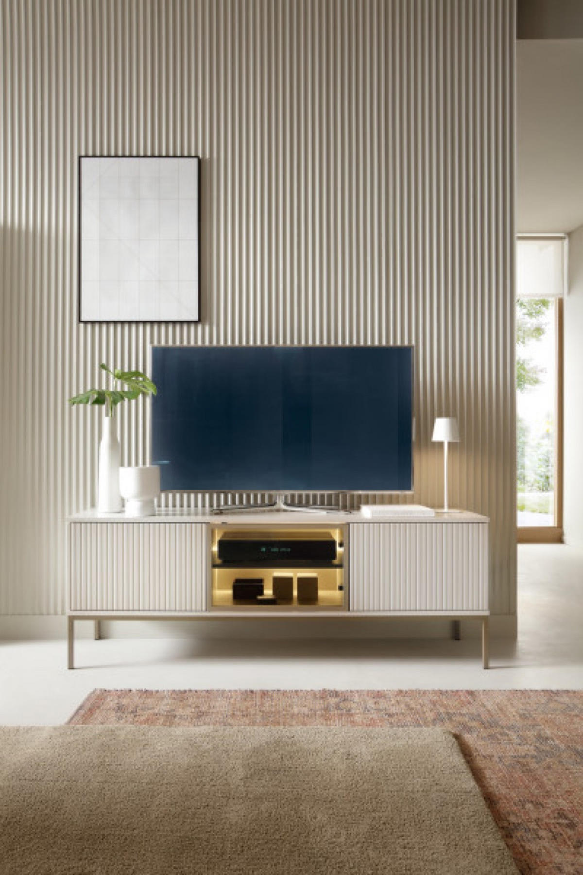 TV-SCHRANK Kaschmir SANTI Mit Lamellen - Beige, Holzwerkstoff (154/56/39cm) - Sepro Meble