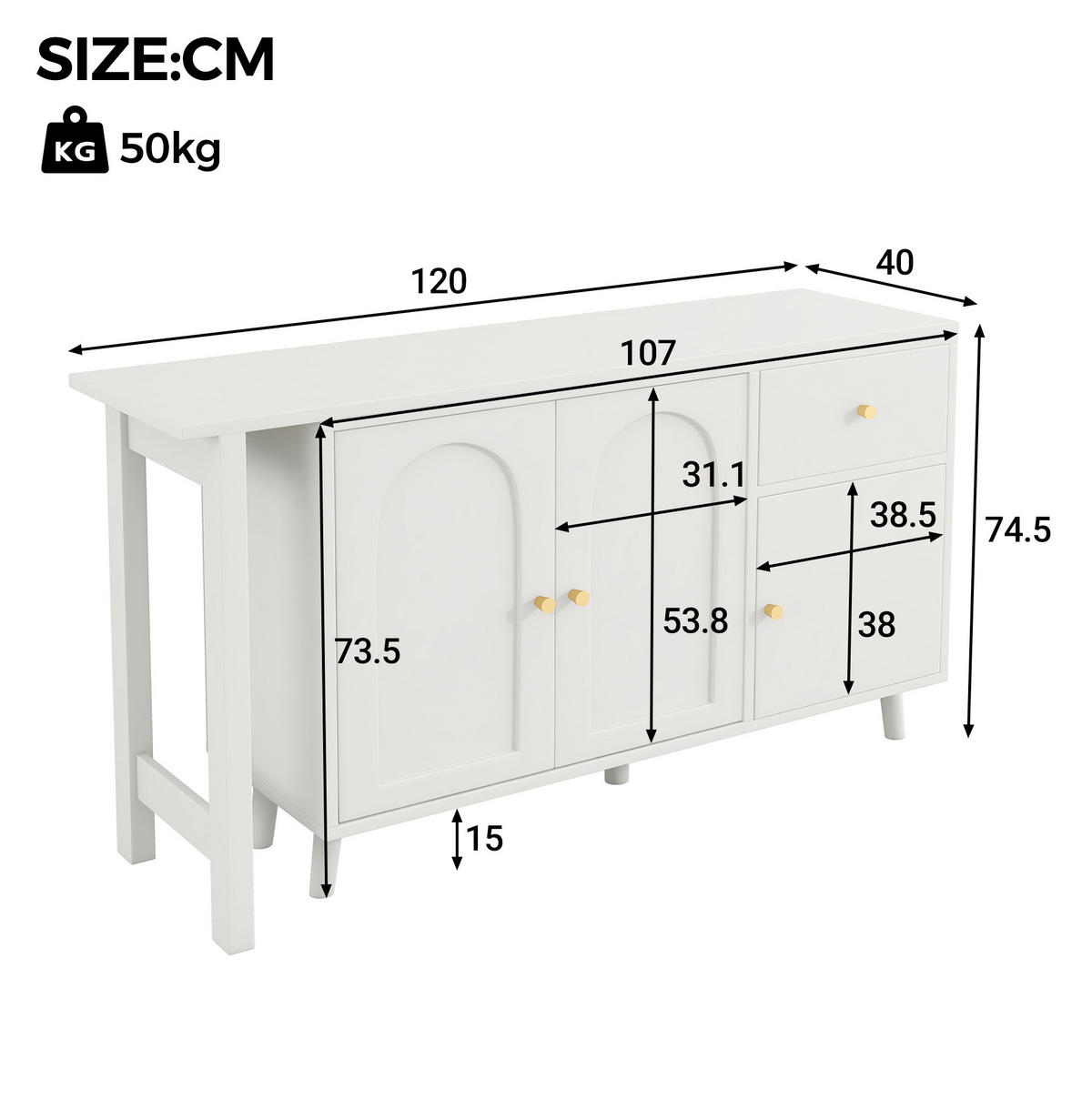 SCHREIBTISCH 120/40/74,5 cm drehbar mit Sideboard und Schublade in Weiß - Weiß, Holzwerkstoff (120/40/74.5cm) - BEAOK