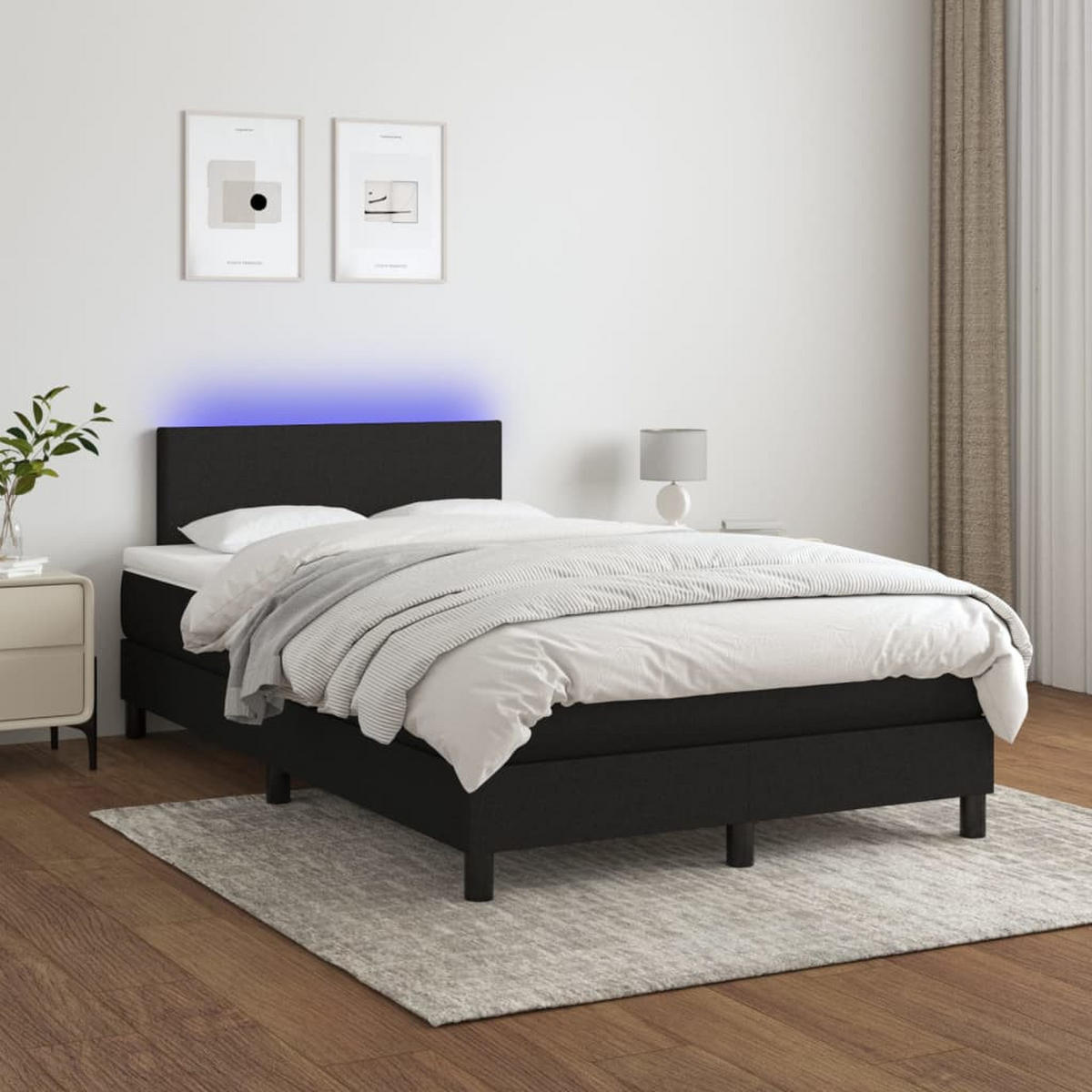 BOXSPRINGBETT MIT MATRATZE & LED SCHWARZ 120X200 CM STOFF - Schwarz, Textil - vidaXL
