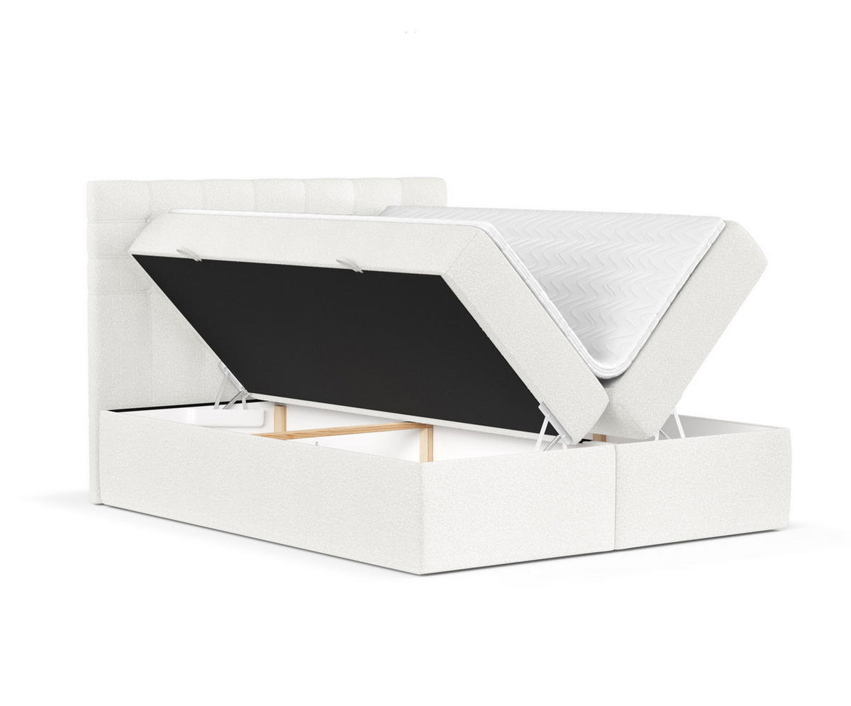 BOXBETT Sansa Weiß 120/200 cm mit Taschenmatratze und Topper - Schwarz/Weiß, Holz/Holzwerkstoff (120/200cm) - Maison de Reve