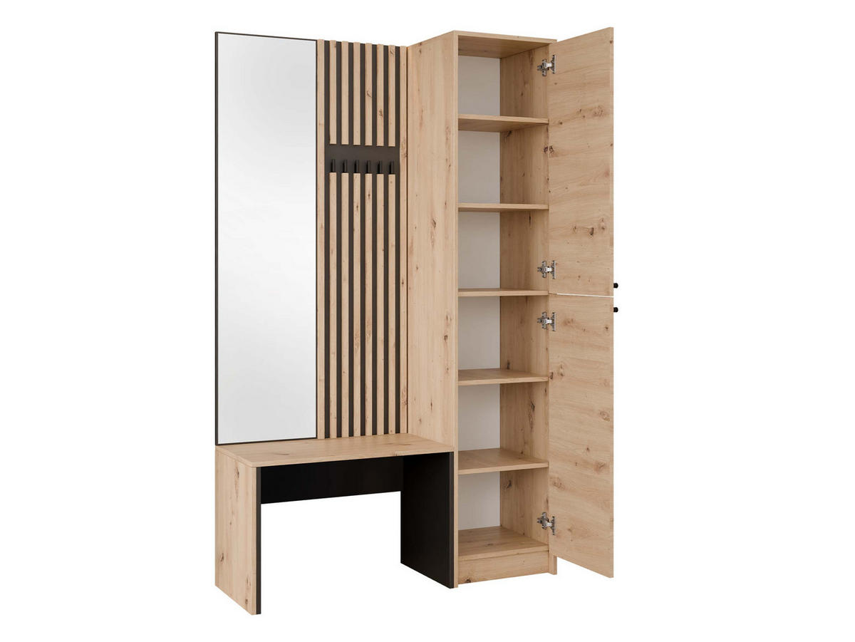 GARDEROBE-SET Ancerta - Schwarz/Eiche Artisan, Holzwerkstoff/Kunststoff (115/190/41cm) - MIRJAN24