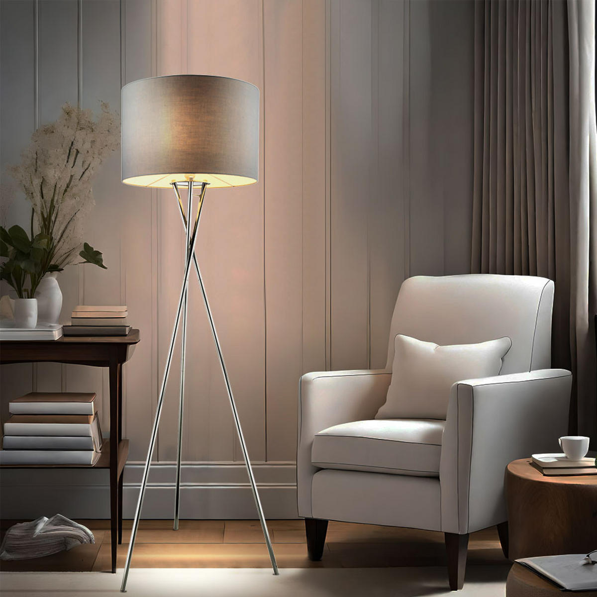 LED STEHLEUCHTE GUSTAV Silber Metall Textil - Silberfarben, Metall (54/54/160cm)