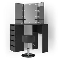 ECKSCHMINKTISCH Arielle Schwarz 110 cm mit LED Beleuchtung und Hocker - Schwarz, Holzwerkstoff (110/141.5/54cm) - Vicco