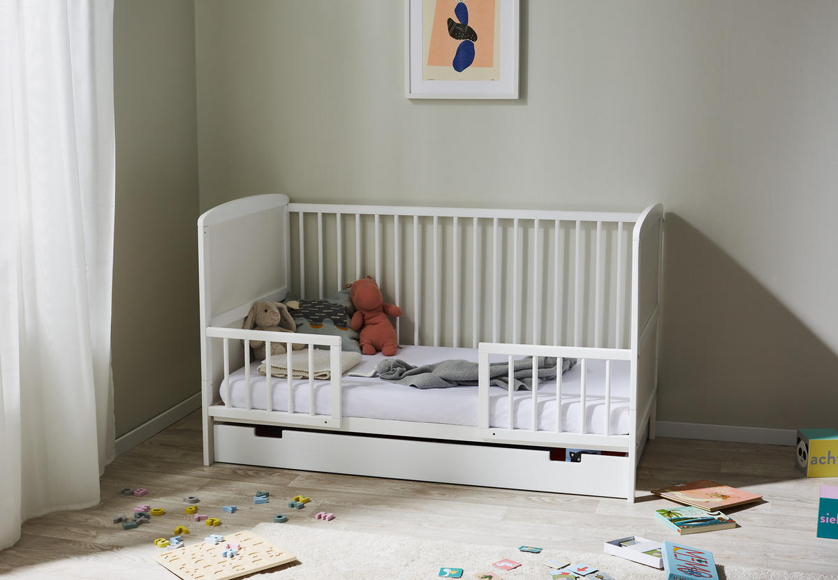 BABYBETT 70x140 cm mit Schublade und Matratze in weiss - Weiß, Holz (70/140cm) - Kids Collective
