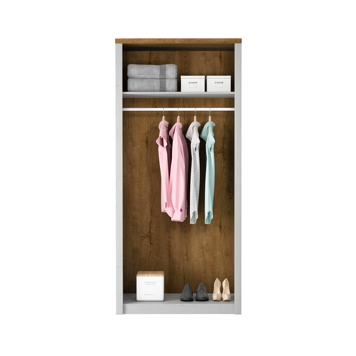 SCHRANK 2 Türen Léandre Weiß und Holz - Weiß, Holzwerkstoff (90.2/198.1/53.3cm) - Petits-meubles
