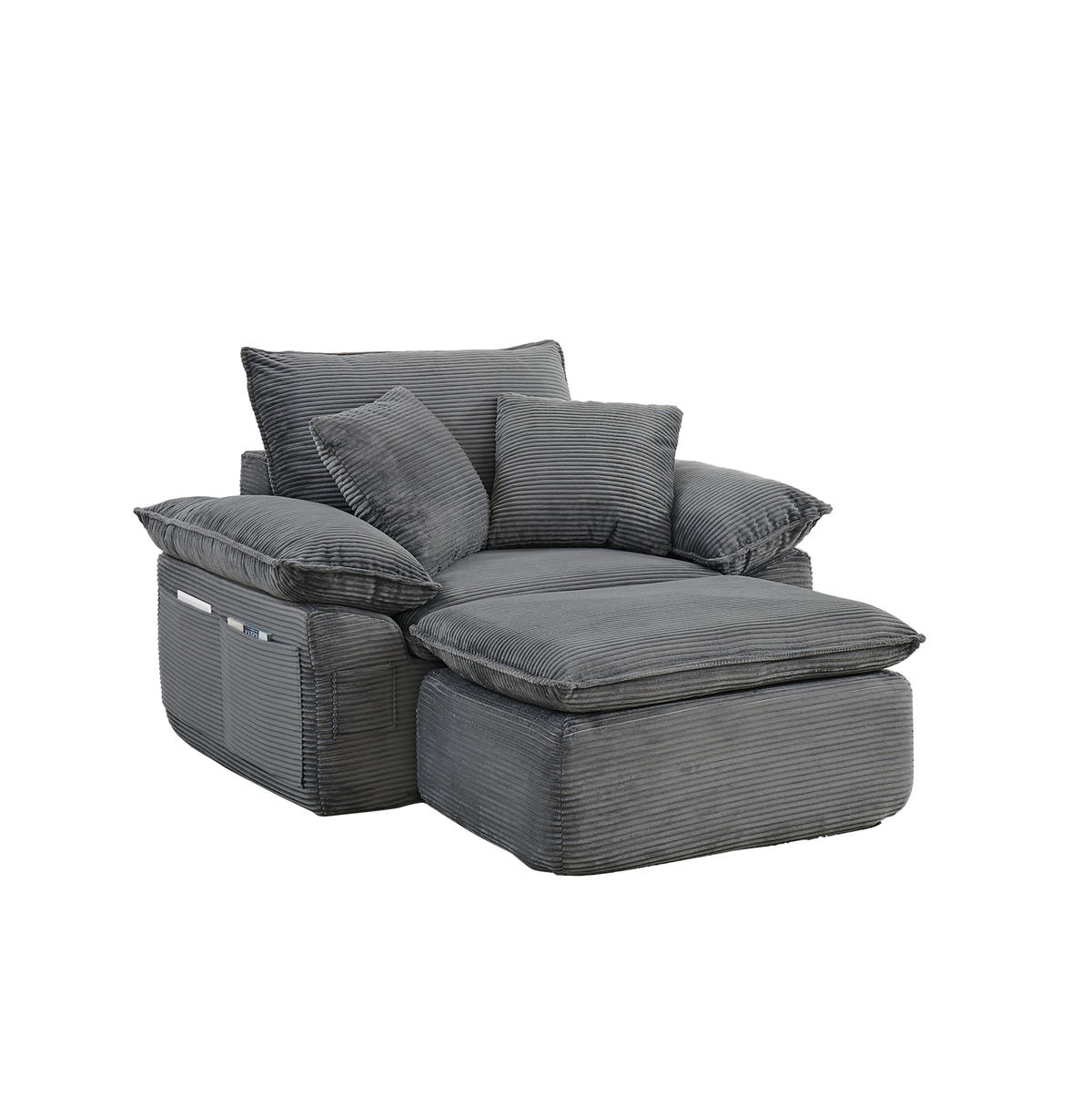 SESSEL aus Stoff Hellgrau ohne Montage mit Fußstütze, Seitentaschen und modularer Kombination - Hellgrau, Textil (156/65/125cm) - Modfu