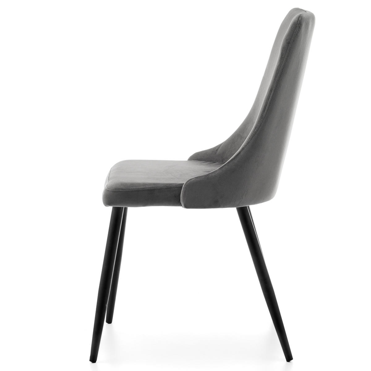 STUHL UNO gepolstert - grau - Samt Velours - Schwarz/Grau, Textil/Metall (48/95/57cm) - NEW HOME