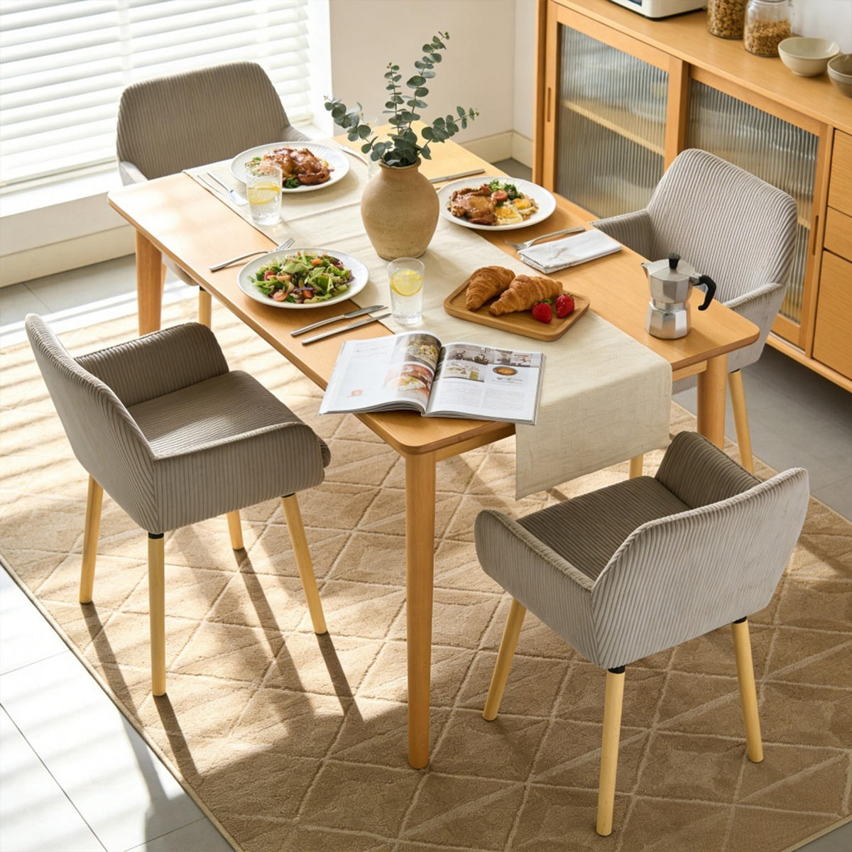 ESSZIMMERSTUHL 4er Set in Hellgrau mit Cord-Optik - Grau, Textil (54/77/53cm) - Meubles Cosy
