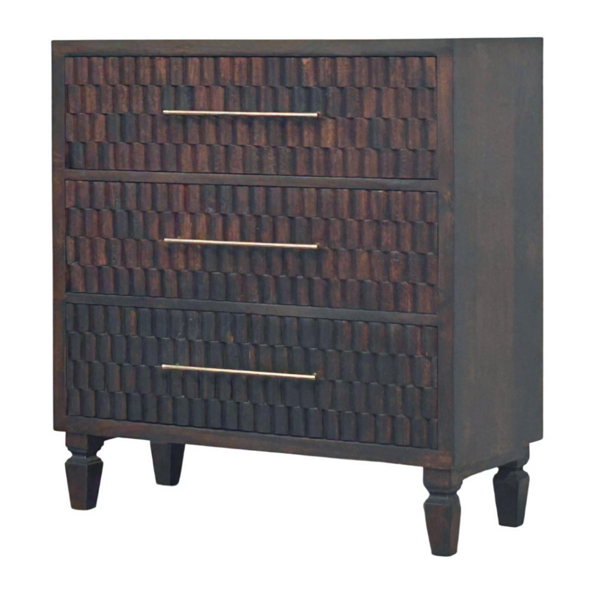 KOMMODE Rich-Velvet-Mocha-Finish, 3 Schubladen, Dunkelbraun - Dunkelbraun, Holz/Metall (35/87/83cm) - Artisan Furniture