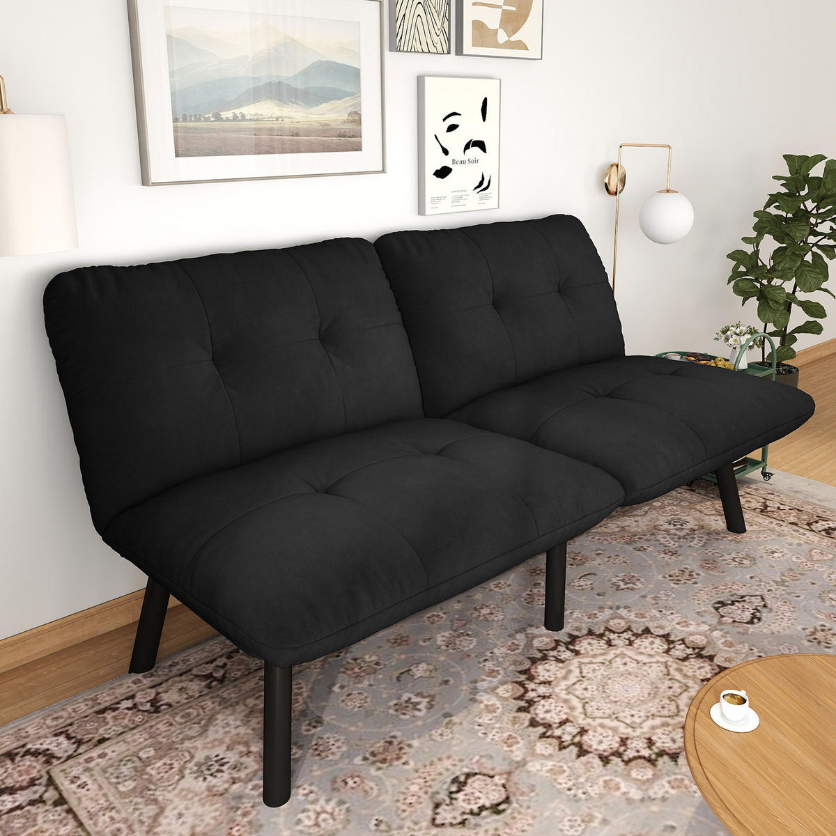2-SITZER SCHLAFSOFA Samt Schwarz klappbar - Schwarz, Textil/Metall (160/78/81cm) - WISHDOR