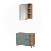 BADMÖBEL-SET Karen, Blau/Sonoma, 2-teilig - Dunkelblau/Sonoma Eiche, Holzwerkstoff (80/65/35cm) - Vicco