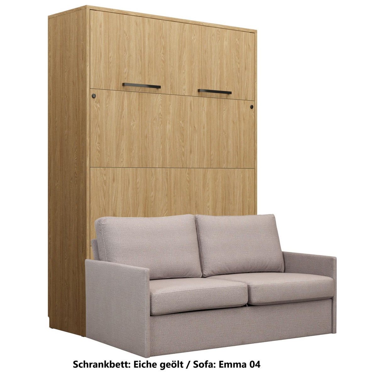SCHRANKBETT Wandbett GN 140x200 eiche geölt mit LED & Sofa - Hellgrau - Eichefarben/Hellgrau, Holz/Holzwerkstoff (140/200cm) - QMM TraumMöbel