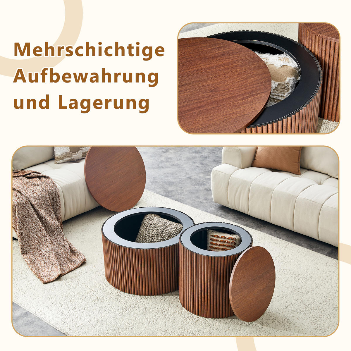 BEISTELLTISCH-SET Walnuss 2er-Set - Walnussfarben, Holzwerkstoff (65/65/40cm) - PANGIVO