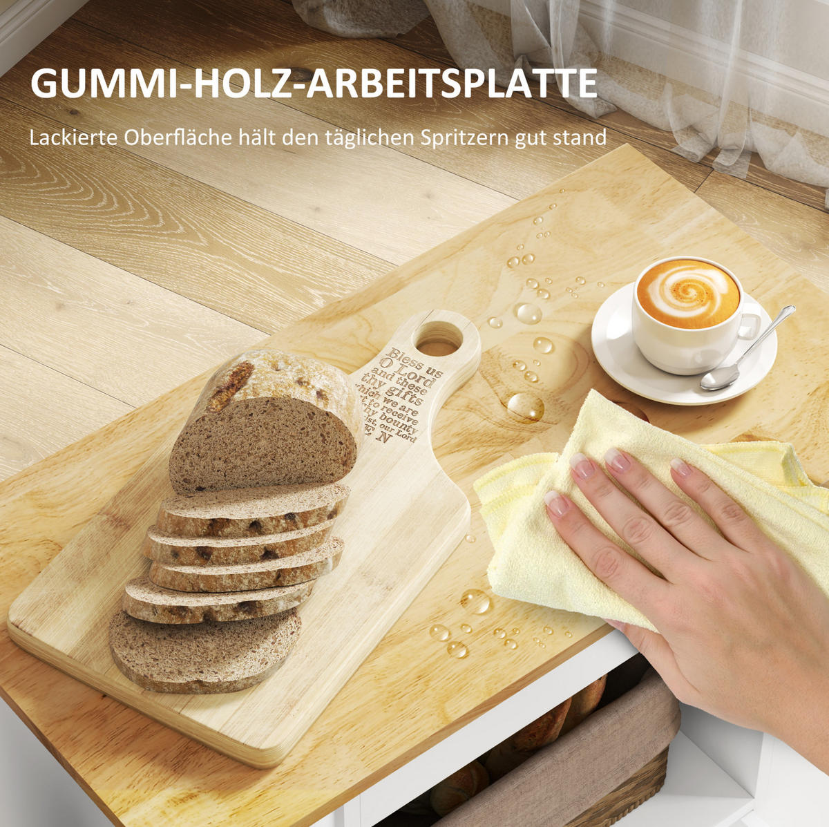 KÜCHENWAGEN 83x40x83cm Weiß mit Weinregal & Arbeitsplatte - Weiß, Holzwerkstoff (83/83/40cm) - Modfu