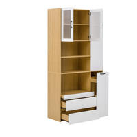 BUFFET Küchenschrank mit Riffelglas Herausziehbarer Ablage Viel Stauraum für Esszimmer Wohnzimmer Weiß Natur 100 cm - Weiß/Naturfarben, Glas/Holzwerkstoff (100/200/40cm) - EVRYAE