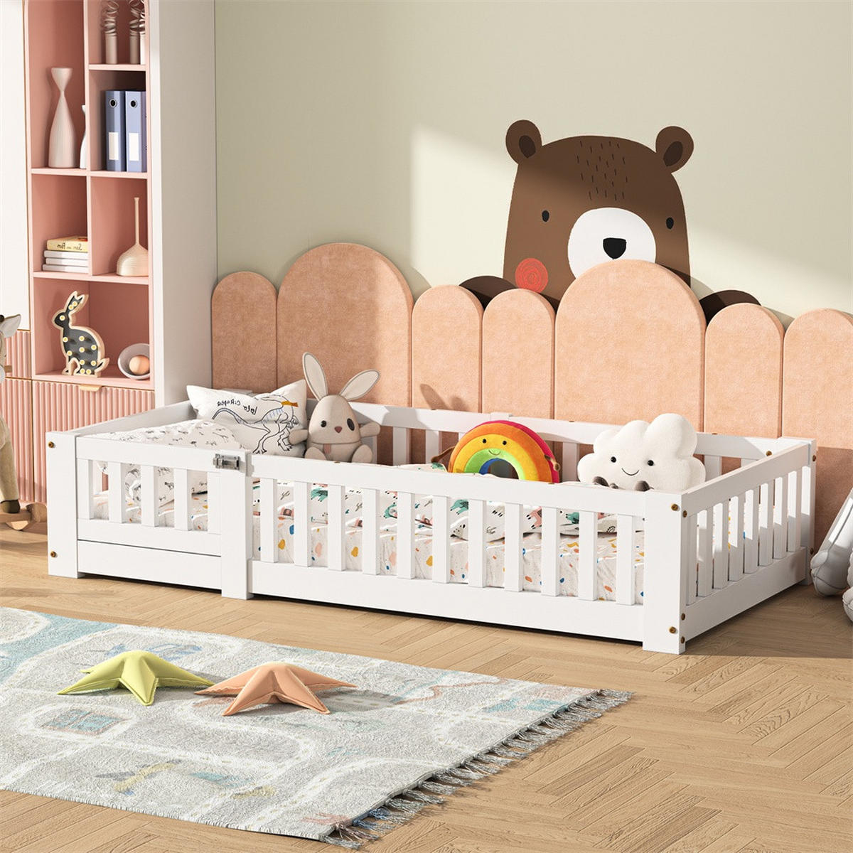 KINDERBETT 120x200 cm - mit umlaufendem Schutzgitter und Lattenrost - ohne Matratze - Weiß - Weiß, Holz (120/200cm) - DELFA