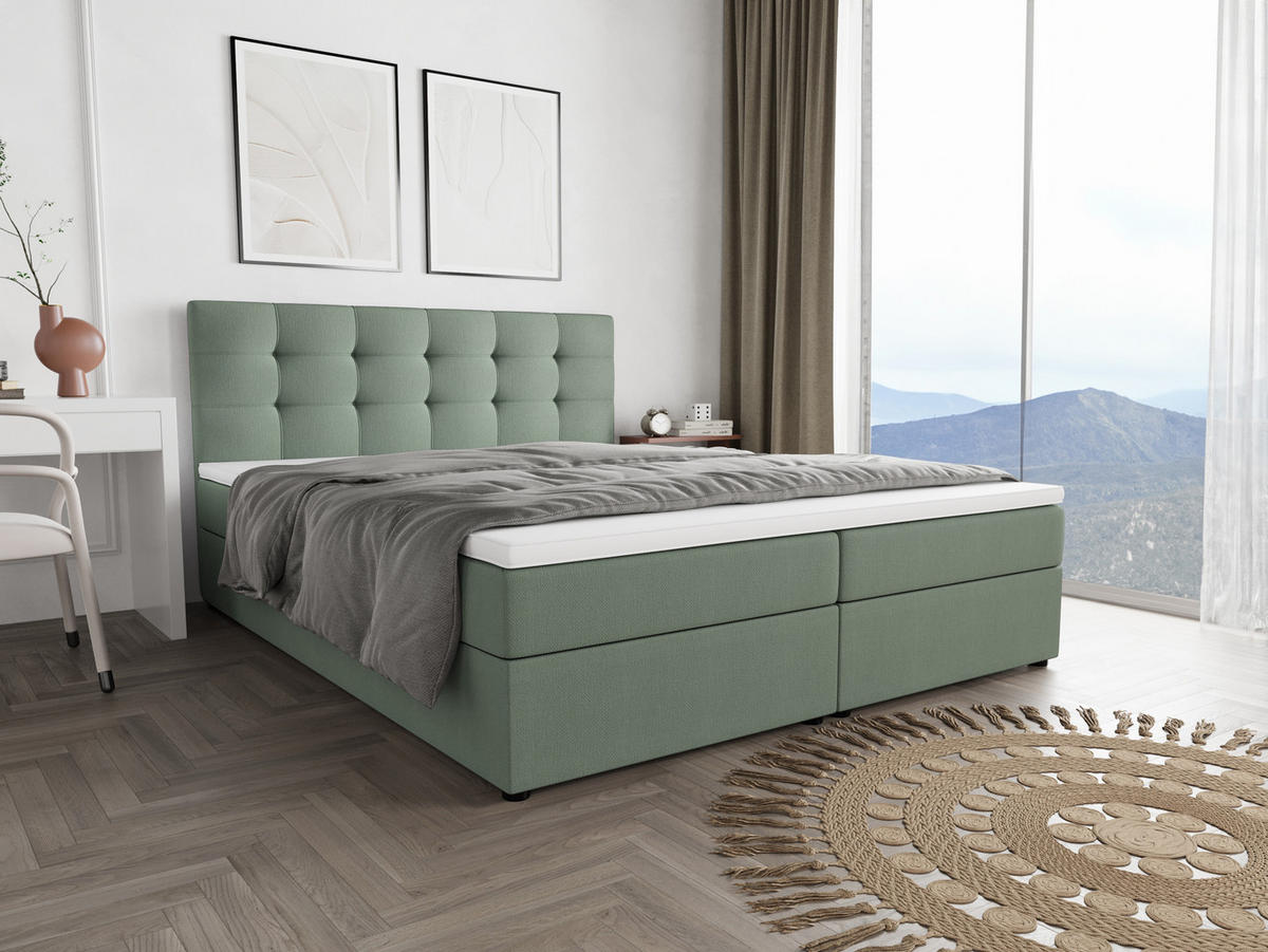 BOXBETT FADO 2 180x200, mit Matratze H3 und Topper, Cosmic 16 - Hellgrün, Holz/Kunststoff (180/200cm) - Bedante