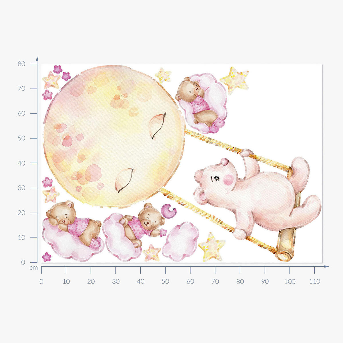 WANDAUFKLEBER 80x113cm - Teddybären am Himmel - Multicolor, Kunststoff (80/113/0.1cm) - Wallfluent