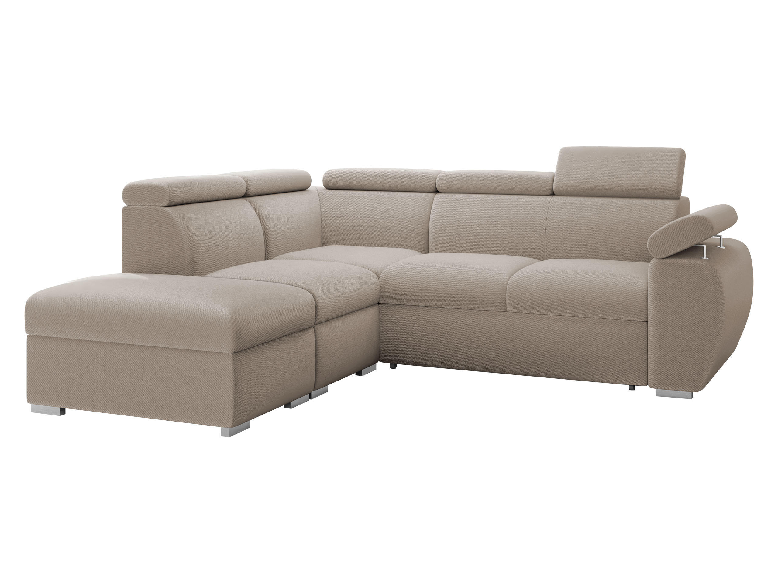 ECKSOFA Boston 2RR1P, Seite: Links PUFAP+R+1P(65)+2R - Silberfarben/Naturfarben, Holz/Textil (260/230cm) - MIRJAN24