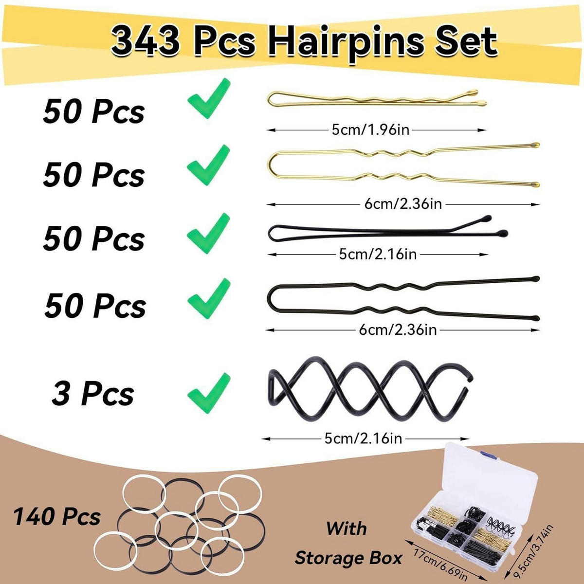 HAARNADELN Set 343 Stück mit Aufbewahrungsbox - Multicolor, Metall (5/1/6cm)
